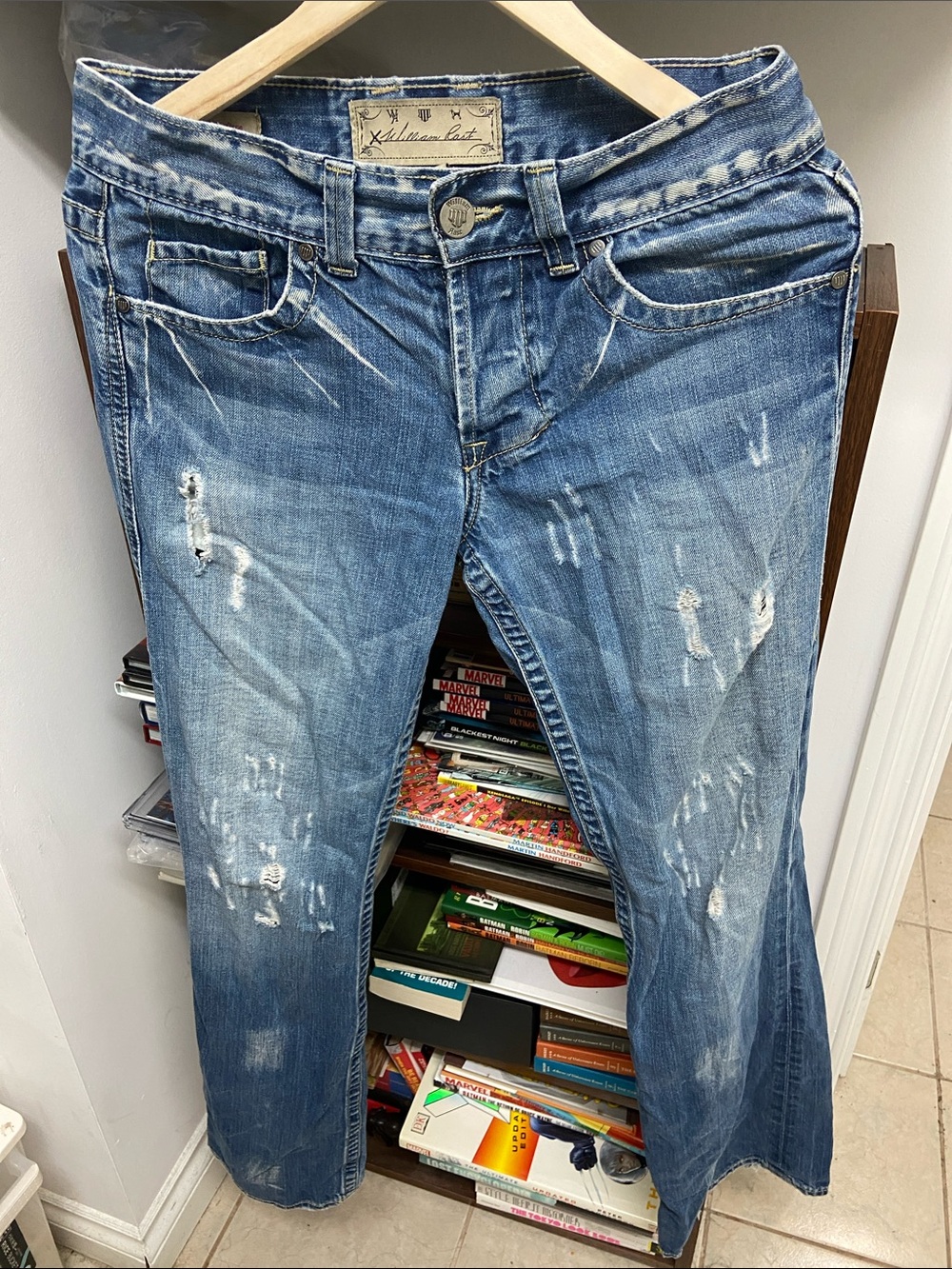 William Rast Faded Light Blue Distressed Bootcut Jeans